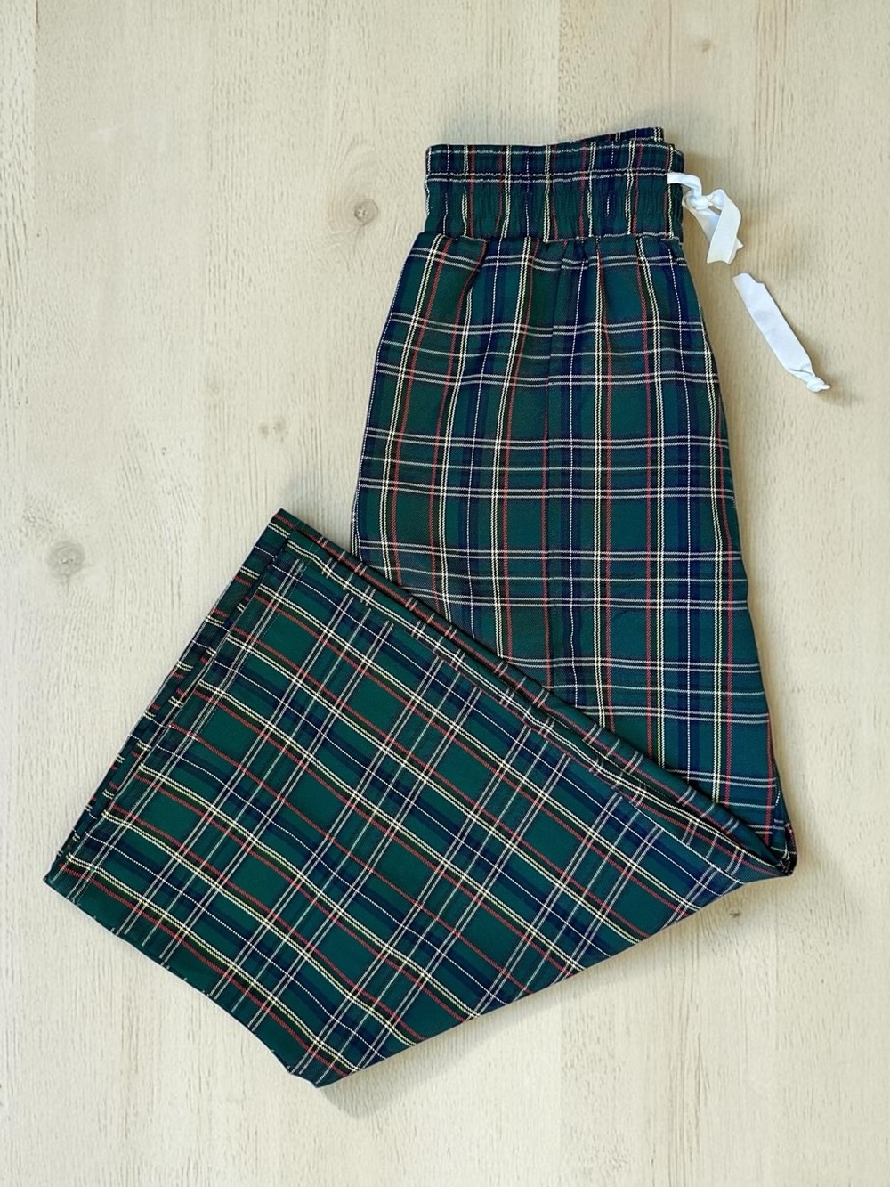AMPERSAND AVE Green Navy Plaid Elastic-Waist Wide Leg Joggers Woman Size XL